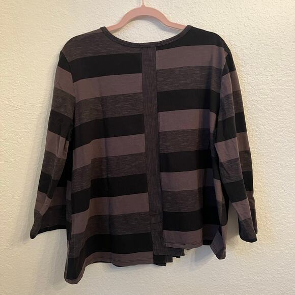 Habitat Top Large Black Gray Stripe Asymmetric Stairstep Hem Artsy Casual Flowy - Picture 7 of 10